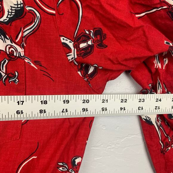 Vintage Circle T Rodeo Motif Midi Dress Size 16 Red Black  Bronc Ride - Picture 7 of 12